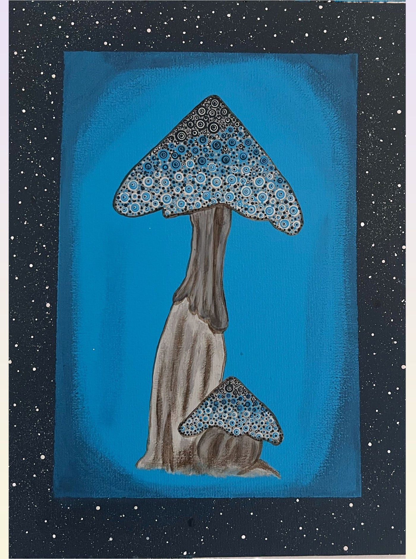 Fantasy Turqoise Blue Mushroom Original acrylic 9 x 12