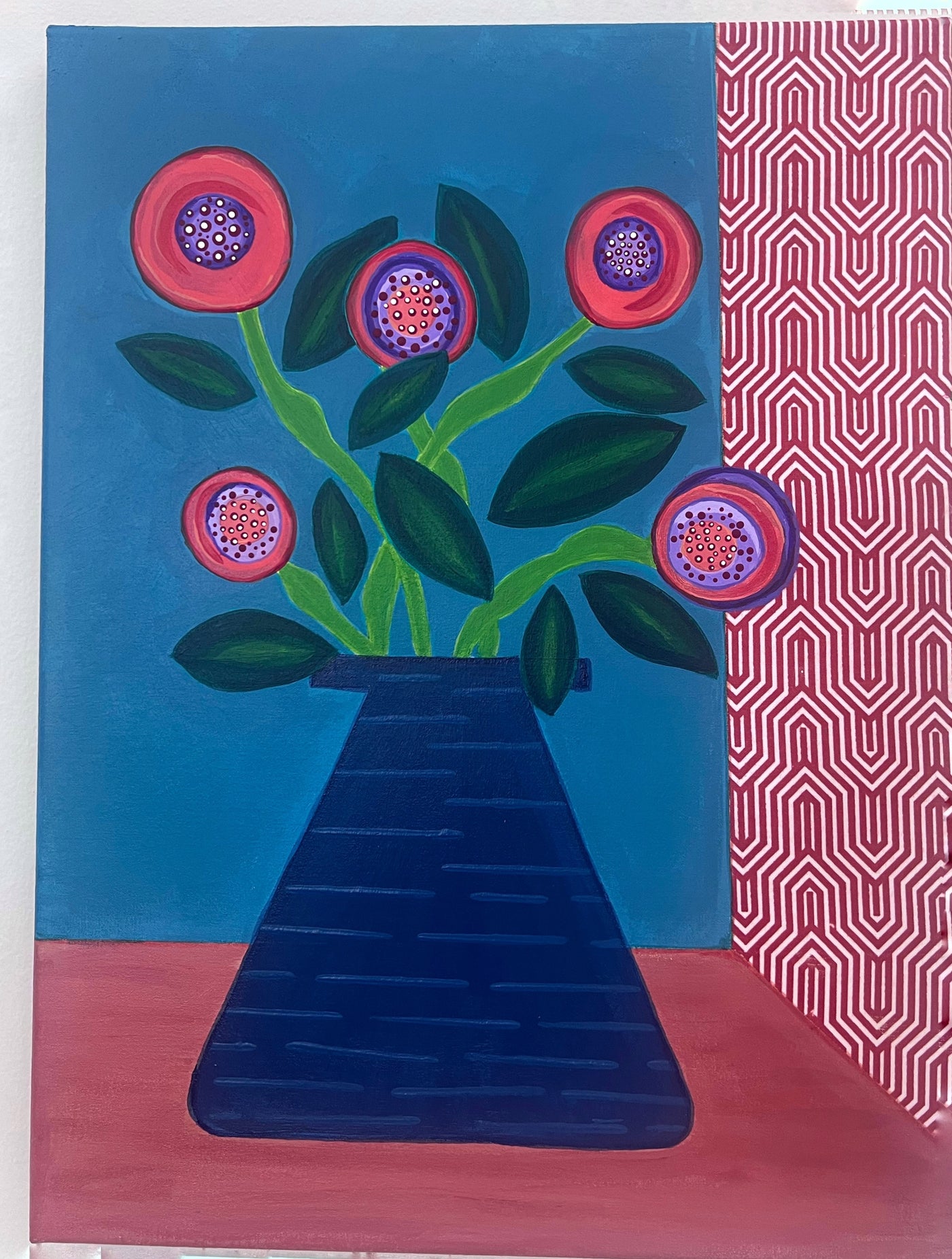 Modern Flowers 12 x 16 original acrylic on fabric