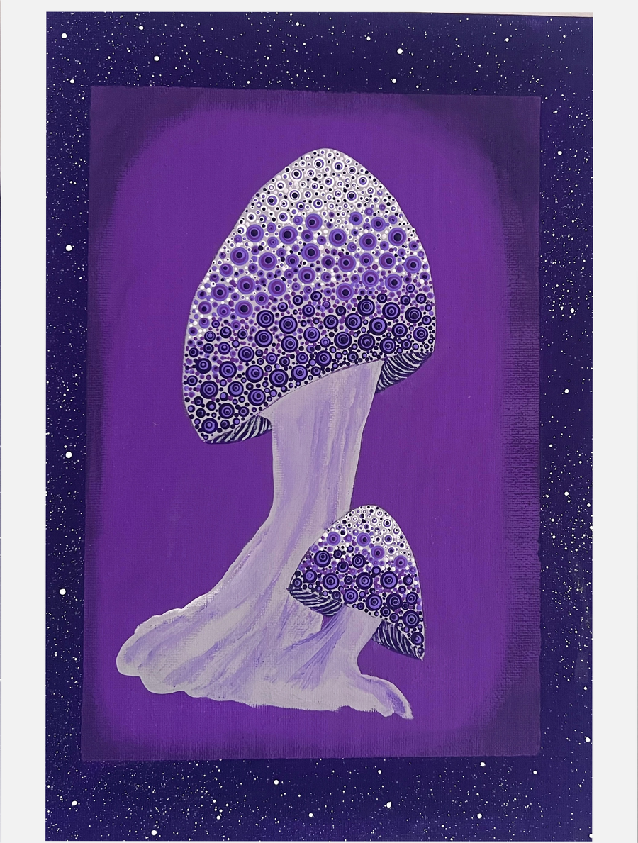 Fantasy Magenta Mushroom Original acrylic 9x 12
