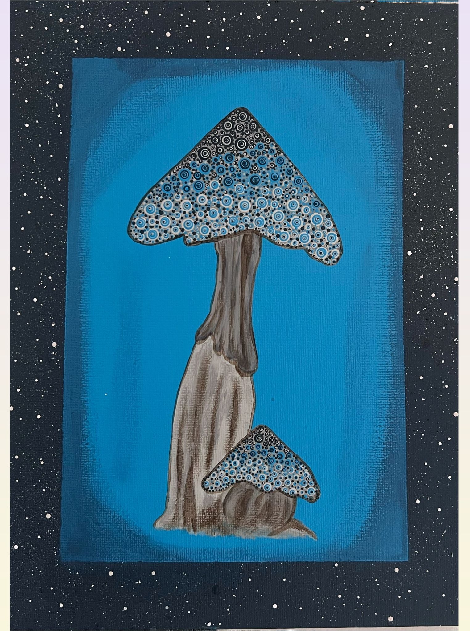 Fantasy Turqoise Blue Mushroom Original acrylic 9 x 12